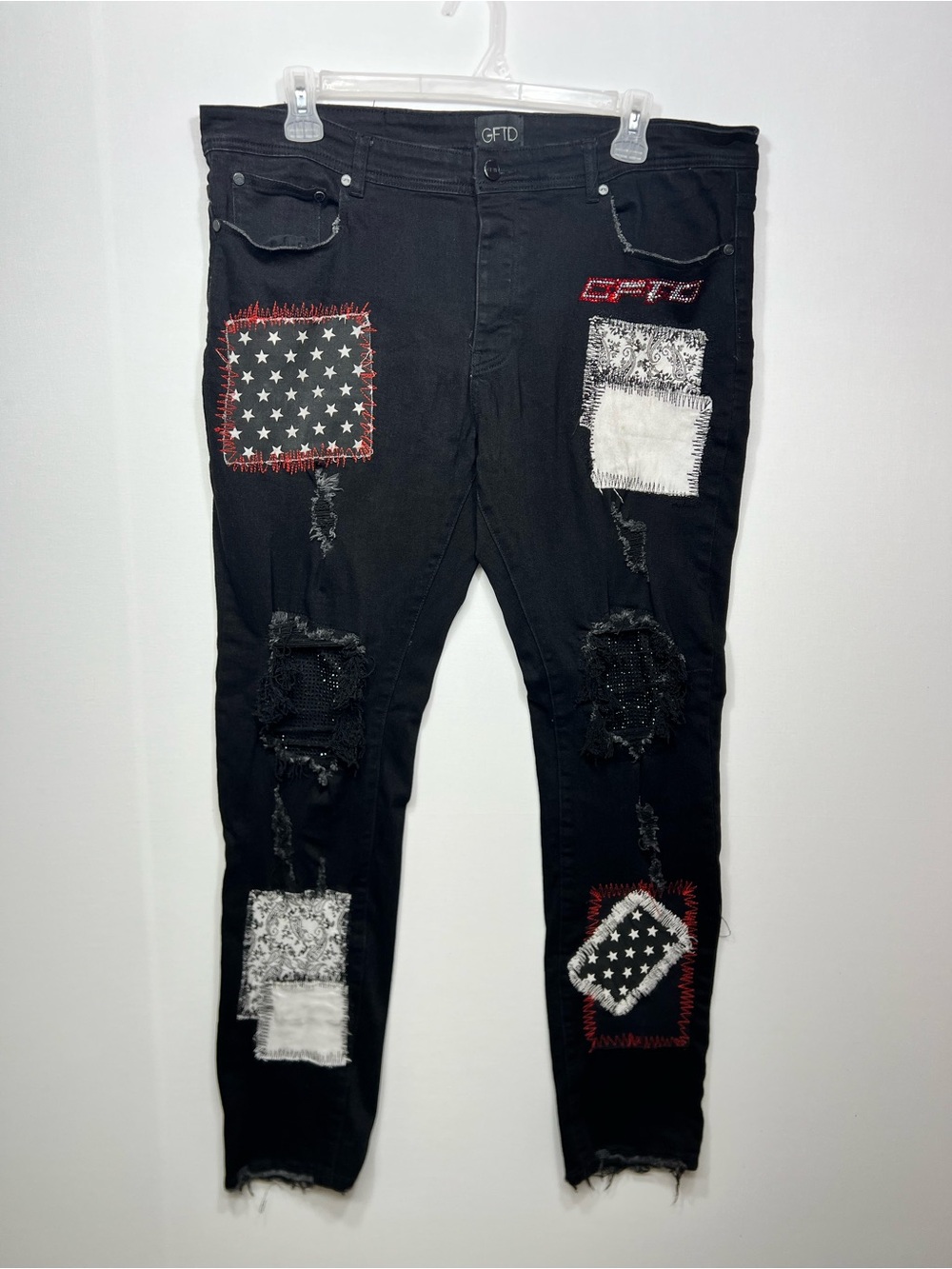 Men's Black Skinny Patchwork Distressed Jeans